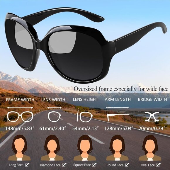 Women\'s Black Trendy Polarized Large Driving Sun Glasses UV Protective